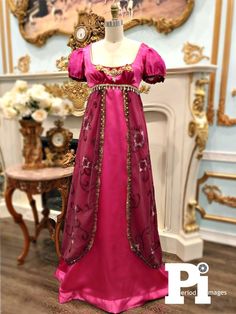 1810s Dress, Magenta Outfit, Old Gowns, Bridgerton Dresses, Regency Dresses, Regency Gown, Regency Era Fashion