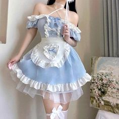 Women Ruffle Dress Short Lolita Girls Sweet Sexy Maid Costume Cosplay Japanese Ruffle Dress Short, White Stockings, Maid Dress, Mesh Skirt, Girls Sweet, Sweet Lolita, Costume Cosplay, Kawaii Clothes, Edgy Outfits