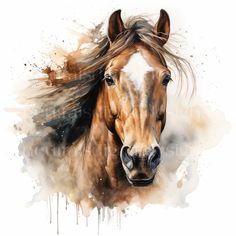 a painting of a brown horse with long hair