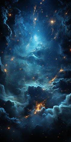 the night sky is filled with stars and clouds