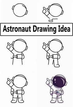 an astronaut drawing idea for kids to learn how to draw the spaceman and other characters