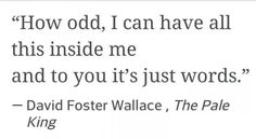 a quote from david foster wallace about how to use the word'how odd, i can have all this inside me and to you it's just words