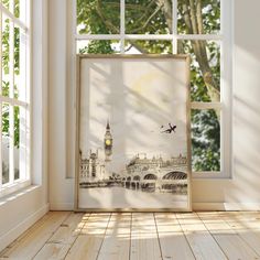 an open window with a view of the big ben clock tower