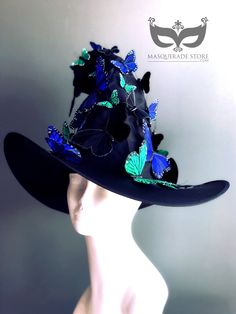 Handcrafted with love and attention to detail, this Witches Hat or sorcerer Hat fits adults and can be customized in amazing array of Butterfly Colors! Simple and comfortable witch hat with butterflies in different size variations. C U S T O M I Z A T I O N We offer other color butterflies as well. Get in touch for custom orders! S I Z E Adult size. S H I P P I N G - Processed same day or within 24 hours. 1-2 day guaranteed delivery, add item to cart, click shipping tab for rates. Pls leave a ch Butterfly Witch Costume, Halloween Fantasy Costume Hat With High Crown, Curved Brim Hat For Halloween Themed Events, Fantasy High Crown Costume Accessories For Halloween, Fantasy High Crown Halloween Costume Accessories, Themed High Crown Top Hat For Halloween, Brimmed Costume Accessories For Halloween Themed Events, High Crown Hats For Halloween Themed Events, Halloween Themed Costume Accessories With Curved Brim