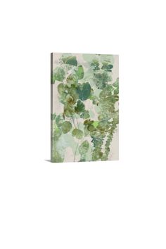 an abstract painting with green leaves on it