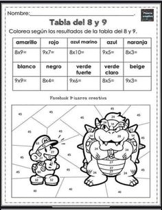 a worksheet for the spanish version of mario and luigi's math game