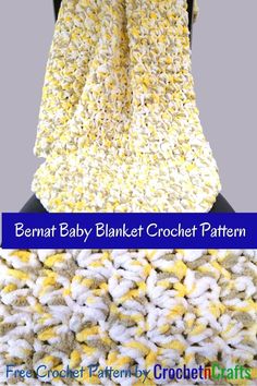 a crocheted blanket is shown with the text bern baby blanket crochet pattern