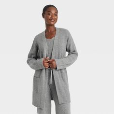 Women's Sweater Robe - Auden™ Heathered Gray M/L Comfy Soft Knit Outerwear For Loungewear, Comfy Soft Knit Outerwear For Casual Wear, Cozy Fit Sweater For Lounging In Fall, Cozy Soft Knit Outerwear For Loungewear, Soft Knit Cardigan For Loungewear, Cozy Fit Cardigan For Loungewear, Comfortable Soft Knit Cardigan For Loungewear, Cozy Fit Loungewear Cardigan, Comfortable Loungewear Cardigan