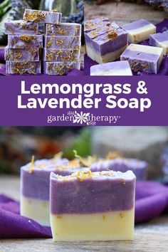 lemongrass and lavender soap on a wooden table