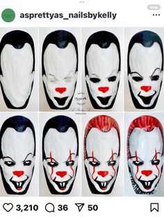 Rocker Nails, Cartoon Nail Designs, Halloween Nail Art Easy, Pennywise The Clown, Nail Art Diy Easy, 2b Pencil