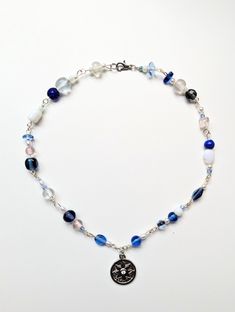 This necklace is inspired by the beautiful night stars  Length-15 inches Night Stars, Celestial Blue, Beautiful Night, Stars At Night, Beaded Necklaces, Star Charms, Silver Stars, Blue And Silver, Bead Charms