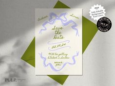 a wedding card with the words save the date printed on it