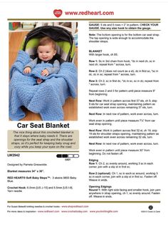 a baby in a car seat blanket with the text, how to knit an infant's car seat blanket