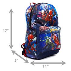 WondaPop Disney Nylon Backpacks are known for their whimsical Disney prints and designs. This beautiful, colorful backpack featuresimages of Spider-man fighting evil and protecting you and me. The bag hasfabric straps for putting pins on. Character Style Backpack For Disney Fan Events, Disney Backpack For Back To School, Disney Backpack For School, Back To School Backpack For Disney Fan Events, Disney Backpack For Daily Use And Back To School, Disney Backpack With Adjustable Strap, Disney Backpack For End Of School Year, Themed Backpack For Everyday Use, Multicolor Character Print Standard Backpack