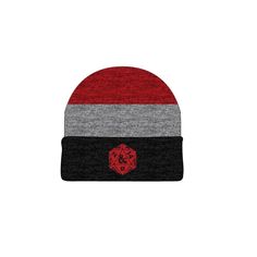 When it gets chilly, make sure you stay warm and stay in your DAD character with this Dungeons and Dragons Red and Grey Striped Marled Knit Beanie! The Dungeons and Dragons Game Winter Hat is made of 100percent acrylic yarn material in a red and grey striped design with a cuffed bottom. The Dungeons and Dragons Game Winter Knit Beanie features a bold, detailed, embroidered art image of a D20 die used in your favorite role playing game. The Dungeons and Dragons Cuffed Beanie Fan Accessory measure Hat For Winter, Mens Beanie Hats, Kids Winter Hats, Knitted Beanie Hat, Dungeons And Dragons Game, Role Playing Game, Logo Knit, Winter Knit Hats, Embroidered Art