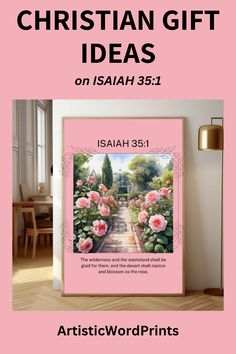 a pink poster with the words, christian gift ideas on it and an image of flowers in