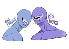 an image of two cartoon characters facing each other with the words big tusks above them