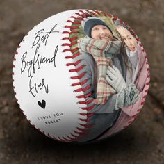 a baseball with an image of a couple on it