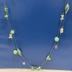 Very Pretty Green Beaded Necklace Never Worn Elegant Multi-strand Necklaces For Summer, Costume Jewelry Double Strand Beaded Necklaces, Double Strand Beaded Costume Necklaces, Elegant Multi-strand Necklace For Summer, Elegant Polished Beach Beads, Elegant Turquoise Double Strand Beaded Necklaces, Elegant Double Strand Turquoise Beaded Necklace, Beaded Double Strand Long Necklace, Green Beaded Costume Jewelry Necklace