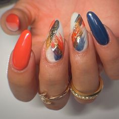 Orange And Purple Nails, Mac Store, Poppin Nails, Posh Nails, Abstract Nails, 2024 Nails, Trending Nails, September Nails