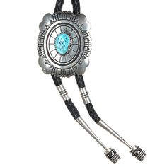 48" Large Tommy and Rosita Singer Navajo sterling bolo tie with turquoise.   Measurements in pics. All precious metals are tested and guaranteed. A Native American jewelry piece referred to as "silver" or "ingot" is guaranteed to be at least 90% silver. I rarely use the word "sterling" when referring to older Native American silver or really any older silver jewelry as silver contents vary and "sterling" is 92.5% silver. No older jewelry is going to be exactly 92.5% silver, some a little over, s Southwestern Lariat Bolo Tie For Rodeo, Concho Lariat Bolo Tie For Western-themed Events, Western Lariat Bolo Ties For Rodeo, Southwestern Concho Bolo Tie For Ranch, Western Lariat Bolo Tie For Rodeo, Western Style Lariat Bolo Tie For Rodeo, Western Lariat Bolo Ties For Western-themed Events, Concho Bolo Ties For Western-themed Events, Southwestern Bolo Ties With Concho For Ranch