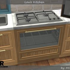 an image of a kitchen setting with stoves and cabinets in the same color scheme