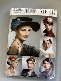 Vogue pattern is uncut. There is minor wear and a few small tears on the envelope. VP690 one size with 6 styles of hats. Weddin, costume, reenactments. Price on pattern is $20 US. Selling for $7. Vogue Accessories, Ladies Hats, Wedding Costume, Vogue Pattern, Sun City, Costume Hats, Costume Accessories, Hats For Women, Headpiece