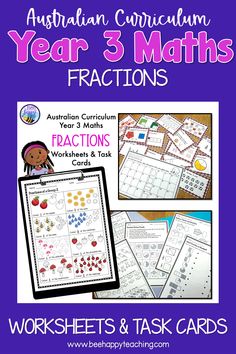 Year 3 Fractions Worksheets and Task Cards Math Fractions Worksheets, Unit Fractions, Teaching Fractions, Fractions Worksheets, Apple Coloring, Math Fractions