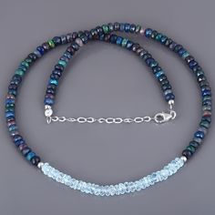 Natural Blue Topaz Gemstone Choker Necklace Ethiopian Black Opal Beaded Necklace Genuine Multi Fire Opal Beads Jewelry Gift for Her Blue Topaz Necklace, Genuine High Quality Faceted Beads Shape- Rondelle Faceted  Size-4-5mm Length- 47CM Metal- Pure 925 Sterling Silver ' All of my jewelry is designed and handcrafted by me. I love to experiment with many different designs and although I may make similar designs more than once, each piece of jewelry is truly one of a kind due to variations between Sterling Silver Gemstones For Jewelry Making, Handmade Sterling Silver Round Beads Gemstones, Silver Rondelle Gemstones For Jewelry Making, Round Sterling Silver Beaded Necklaces With Gemstone, Round Sterling Silver Gemstone Beaded Necklaces, Blue Rondelle Natural Gemstones, Sapphire Rondelle Gemstone Beads Jewelry, Sterling Silver Rondelle Beads For Jewelry Making, Blue Rondelle Gemstone Beads