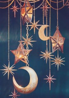 stars and crescents are hanging from chains