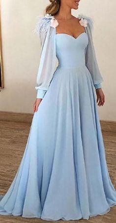 डिजाइनर कपड़े, Modest Formal Dresses, Light Blue Prom Dress, Winter Formal Dresses, Long Sleeve Prom, Graduation Dresses, Sweetheart Prom Dress, Blue Evening Dresses, Chiffon Evening Dresses