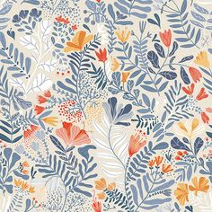 Brittsommar Light Blue Woodland Floral Wallpaper Modern Floral Wallpaper, Woodland Floral, A Street Prints, Sandberg Wallpaper, W Wallpaper, Blue Backdrops, Up House, Botanical Wallpaper, Flowers Wallpaper