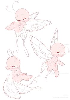 three little pink fairy babies with wings and tails