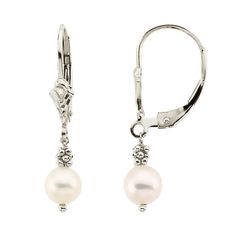 "Such a fabulous pair of freshwater cultured white pearl dangle earrings hand set in 14K white gold. The white gold leverback settings have a nicely detailed vintage style appearance that works very well with the pearls and yellow gold bead cluster. Vintage look earrings are a nice size with a total drop of 28.5mm from top to bottom ( 1 1/8\" drop). Pearl size is 5.5 - 5.8mm (1/4\") in diameter. Excellent pearl quality with good luster, silky appearance, and great surface condition. Unique pair Rose Gold Beads, Pearl Dangle Earrings, Leverback Earrings, Pearl Earrings Dangle, Fun Earrings, Pearl Size, Looks Vintage, White Pearl, Cute Jewelry