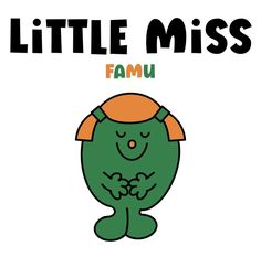 the little miss logo has an orange hat on it's head and is smiling