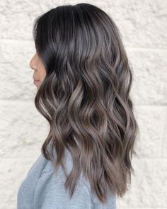 Mushroom Brown Balayage Hair, Scandinavian Hairline On Dark Hair, Smoky Ash Brown Hair, Ash Mushroom Brown Balayage, Dark Brown With Dimension, Balayage Hair Ash Brown, Light Brown Hair With Dark Highlights, Mushroom Brown Hair Color Formula