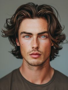 Medium-length layered hairstyles are a versatile option that can be styled in various ways. This haircut features layers that add volume and movement, making it suitable for both formal and casual occasions. It’s best for men with medium wavy thick hair long and is particularly flattering for those with rectangular or heart-shaped faces and blue or green eyes. Men's Hairstyles Medium, Men’s Hairstyles Long, Mens Long Hair, Wavy Medium Length Hair, Men's Long Hairstyles Wavy, Mens Medium Length Hairstyles, Men's Accessories, Lazy Hairstyles, Mens Hairstyles Thick Hair