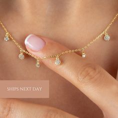 Silver Dangling CZ Diamonds Necklace in 18K Gold, Minimalist Diamond Drop Station Necklace, Drop Diamonds Layered Necklace, Gift for Women - Etsy Drop Station, Diamonds Necklace, Necklace Collection, Dangle Necklaces, Station Necklace, Layering Necklace, Diamond Drops, Cz Diamond, Layered Necklace