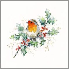 Helping parents this holiday season. Christmas Paintings On Canvas, Watercolor Christmas Cards, Christmas Bird, Christmas Drawing, Watercolor Inspiration, Christmas Postcard, Vintage Christmas Cards