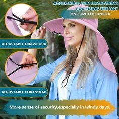 Solaris outdoor sun protection hat is perfect for camp, hiking, kayaking, gardening, traveling, fishing, beach, pool or any other outdoor sport activity for all season use! Features: - Made of protective micro-fiber features in 100 SPF/ UPF 50 to prevent sun burn. - Light-weight, foldable, easy to carry. - Wide brim and neck cover provides additional sun protection. - One size fits most adult. - Mesh on both sides design, great ventilated to keep you cool in summer. - Moisture-dispersing sweatband with adjustable drawstring, windproof, breathable, quick-drying - Great gift for men and women - This hat can be used as a Fishing hat, Sun Protection hat, Gardening hat, Safari hat, Boating hat, Travel hat, Hiking hat, Hunting hat, and Outdoor hat. SKU: 1SLSH910 Package included: 1 x Fishing Hat Adjustable Breathable Bucket Hat For Fishing, Breathable Adjustable Bucket Hat For Fishing, Summer Fishing Sun Hat, Pink Brimmed Sun Hat For Outdoor Activities, Breathable Summer Fishing Hat, Lightweight Visor Bucket Hat For Fishing, Breathable Cap Sun Hat For Fishing, Adjustable Lightweight Hats For Fishing, Pink Adjustable Sun Hat For Outdoor