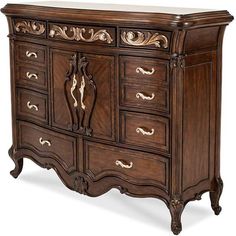 an ornately decorated dresser with drawers