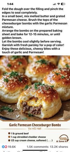 Shredded Cheddar Cheese, Garlic Parmesan, Grated Parmesan Cheese, Fresh Parsley, Main Meals, Appetizer Snacks, Cheeseburger, Garlic Powder, Cheddar Cheese