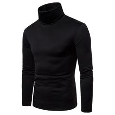 a black turtle neck sweater with long sleeves and a high collared shirt on the chest