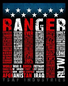 an american flag with the words ranger in red, white and blue on it's side