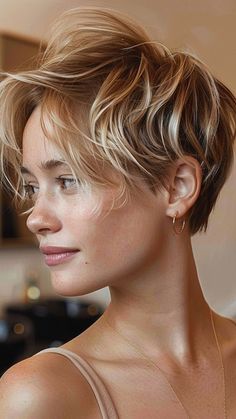 25 Short Wavy Hairstyles for a Fresh Look Pixie Blonde Haircuts, Short Pixie Haircuts Blonde, Dirty Blonde Pixie Cut, Brown Hair Pixie Haircut, Back Of Pixie Cut, Blond Pixie Haircut, Dark Blonde Pixie, Short Blonde Hair Pixie, Wavy Pixie Bob