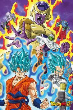 the dragon ball movie poster with two characters in front of an image of gohan and trunks