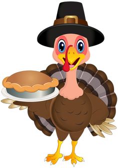 a turkey wearing a pilgrim hat with a pie on it's plate in front of the number 11