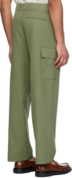 Relaxed-fit polyester- and virgin wool-blend twill cargo pants. · Belt loops · Three-pocket styling · Zip-fly · Pleats at front · Cargo pocket at outseams Supplier color: Kaki Military Style Pants With Side Pockets For Work, Green Cargo Pants With Side Pockets For Work, Green Flap Pockets Bottoms For Workwear, Green Straight Cargo Pants With Welt Pockets, Green Bottoms With Flap Pockets For Work, Military Style Cargo Pants For Work With Flap Pockets, Military Style Cargo Pants With Patch Pockets For Workwear, Military Style Straight Cargo Pants For Work, Military Style Cargo Pants With Side Pockets For Work