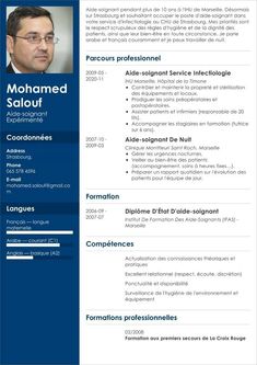 a blue and white resume with an image of a man's face on it