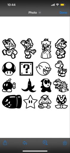 an iphone screen with various stickers on it, including mario and luigi's friends